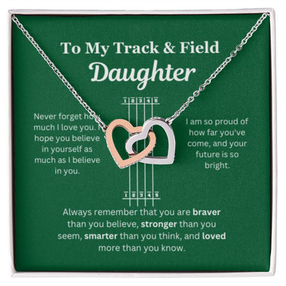 EllePendants To My Track and Field Daughter Necklace, Father Daughter Necklace, Mother Daughter Necklace, Daughter Birthday, Heart Jewelry, Gold Jewelry, Interlocking Hearts, Message Card Necklace