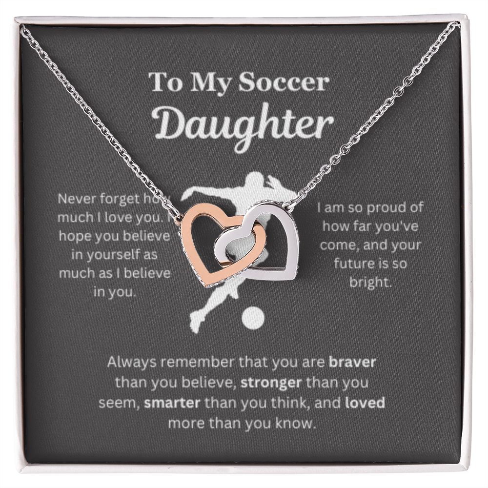 EllePendants To My Soccer Daughter Necklace, Father Daughter Necklace, Mother Daughter Necklace, Daughter Birthday, Heart Jewelry, Gold Jewelry, Interlocking Hearts, Message Card Necklace