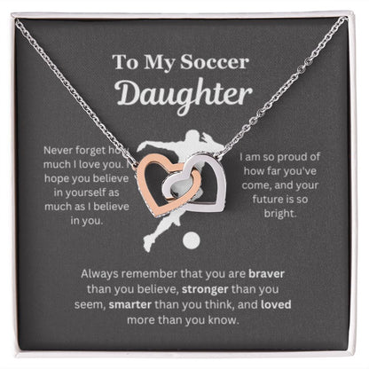 EllePendants To My Soccer Daughter Necklace, Father Daughter Necklace, Mother Daughter Necklace, Daughter Birthday, Heart Jewelry, Gold Jewelry, Interlocking Hearts, Message Card Necklace