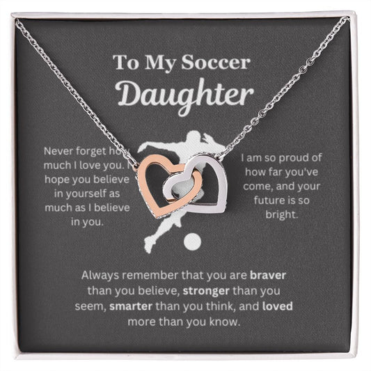 EllePendants To My Soccer Daughter Necklace, Father Daughter Necklace, Mother Daughter Necklace, Daughter Birthday, Heart Jewelry, Gold Jewelry, Interlocking Hearts, Message Card Necklace