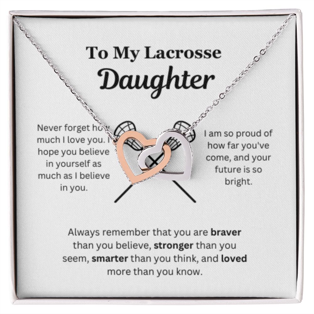 EllePendants To My Lacrosse Daughter Necklace, Father Daughter Necklace, Mother Daughter Necklace, Daughter Birthday, Heart Jewelry, Gold Jewelry, Interlocking Hearts, Message Card Necklace