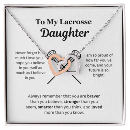 EllePendants To My Lacrosse Daughter Necklace, Father Daughter Necklace, Mother Daughter Necklace, Daughter Birthday, Heart Jewelry, Gold Jewelry, Interlocking Hearts, Message Card Necklace