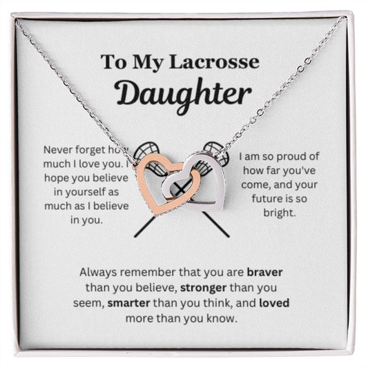 EllePendants To My Lacrosse Daughter Necklace, Father Daughter Necklace, Mother Daughter Necklace, Daughter Birthday, Heart Jewelry, Gold Jewelry, Interlocking Hearts, Message Card Necklace