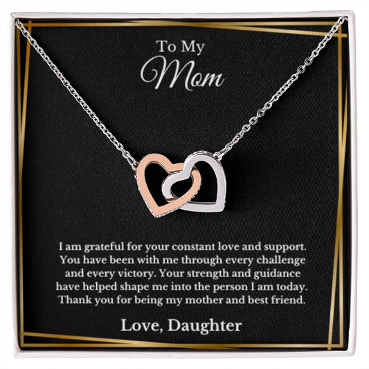 Interlocking Hearts, To Mom From Daughter Message Card Necklace, Mom Birthday Jewelry To Mom From Daughter Gifts, Mom Mother's Day Gifts From Daughter