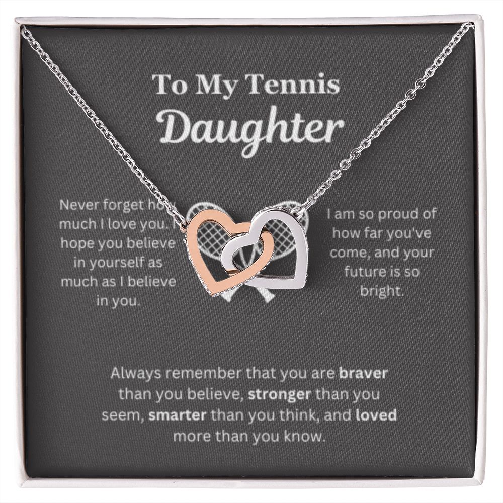 EllePendants To My Tennis Daughter Necklace, Father Daughter Necklace, Mother Daughter Necklace, Daughter Birthday, Heart Jewelry, Gold Jewelry, Interlocking Hearts, Message Card Necklace
