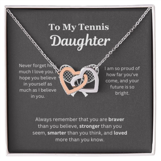 EllePendants To My Tennis Daughter Necklace, Father Daughter Necklace, Mother Daughter Necklace, Daughter Birthday, Heart Jewelry, Gold Jewelry, Interlocking Hearts, Message Card Necklace
