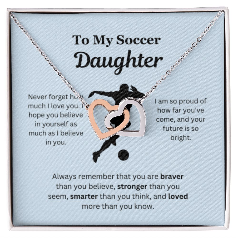 EllePendants To My Soccer Daughter Necklace, Father Daughter Necklace, Mother Daughter Necklace, Daughter Birthday, Heart Jewelry, Gold Jewelry, Interlocking Hearts, Message Card Necklace