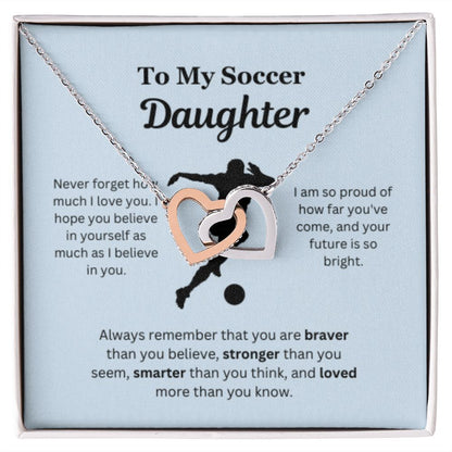 EllePendants To My Soccer Daughter Necklace, Father Daughter Necklace, Mother Daughter Necklace, Daughter Birthday, Heart Jewelry, Gold Jewelry, Interlocking Hearts, Message Card Necklace
