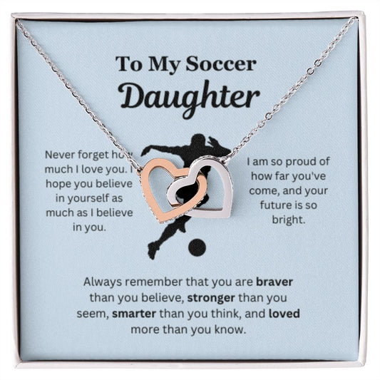 EllePendants To My Soccer Daughter Necklace, Father Daughter Necklace, Mother Daughter Necklace, Daughter Birthday, Heart Jewelry, Gold Jewelry, Interlocking Hearts, Message Card Necklace