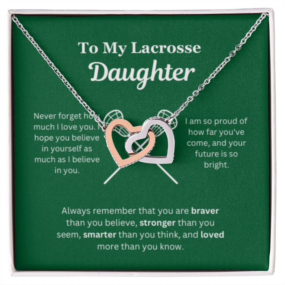 EllePendants To My Lacrosse Daughter Necklace, Father Daughter Necklace, Mother Daughter Necklace, Daughter Birthday, Heart Jewelry, Gold Jewelry, Interlocking Hearts, Message Card Necklace