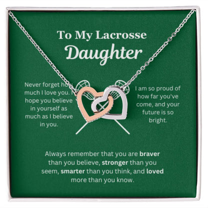 EllePendants To My Lacrosse Daughter Necklace, Father Daughter Necklace, Mother Daughter Necklace, Daughter Birthday, Heart Jewelry, Gold Jewelry, Interlocking Hearts, Message Card Necklace