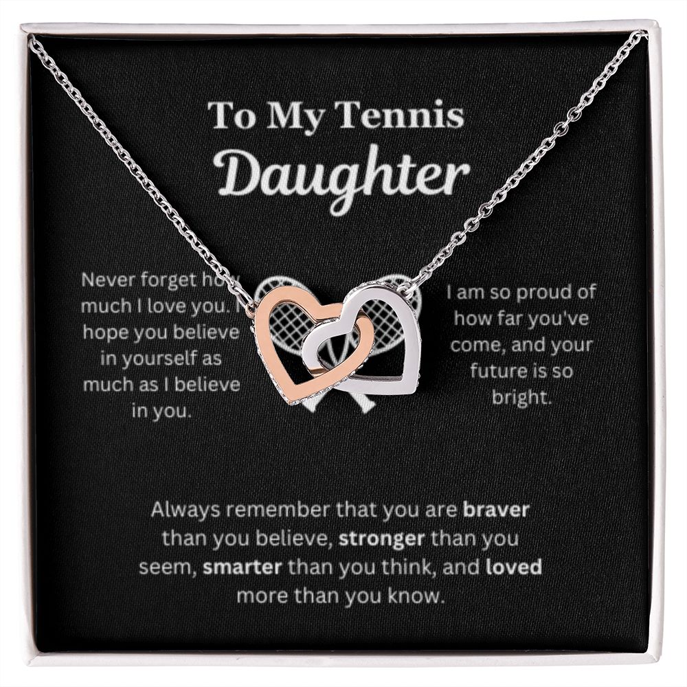 EllePendants To My Tennis Daughter Necklace, Father Daughter Necklace, Mother Daughter Necklace, Daughter Birthday, Heart Jewelry, Gold Jewelry, Interlocking Hearts, Message Card Necklace