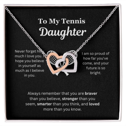 EllePendants To My Tennis Daughter Necklace, Father Daughter Necklace, Mother Daughter Necklace, Daughter Birthday, Heart Jewelry, Gold Jewelry, Interlocking Hearts, Message Card Necklace