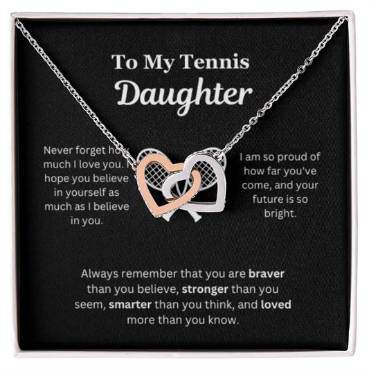 EllePendants To My Tennis Daughter Necklace, Father Daughter Necklace, Mother Daughter Necklace, Daughter Birthday, Heart Jewelry, Gold Jewelry, Interlocking Hearts, Message Card Necklace