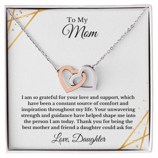 Interlocking Hearts, To Mom From Daughter Message Card Necklace, Mom Birthday Jewelry To Mom From Daughter Gifts, Mom Mother's Day Gifts From Daughter