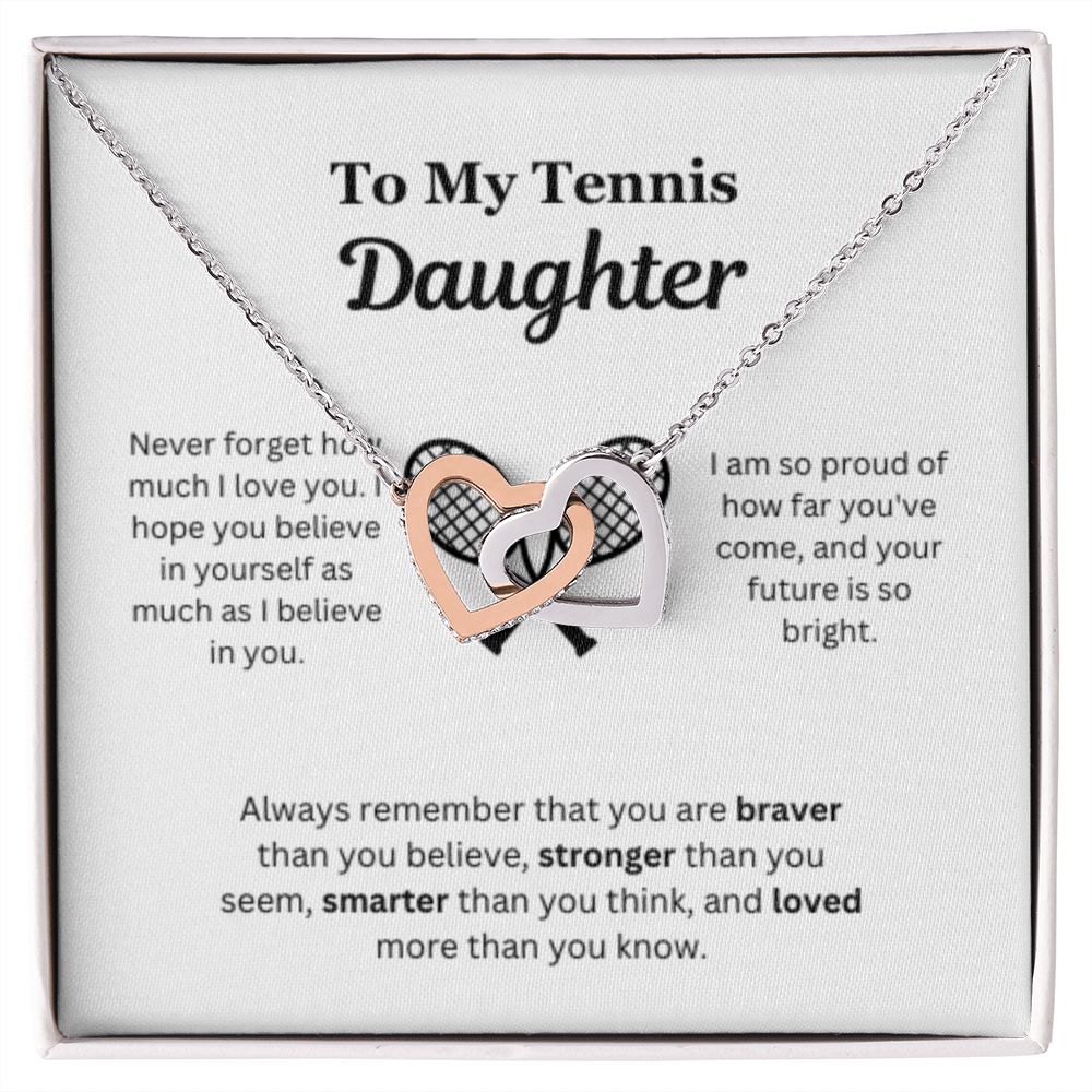 EllePendants To My Tennis Daughter Necklace, Father Daughter Necklace, Mother Daughter Necklace, Daughter Birthday, Heart Jewelry, Gold Jewelry, Interlocking Hearts, Message Card Necklace