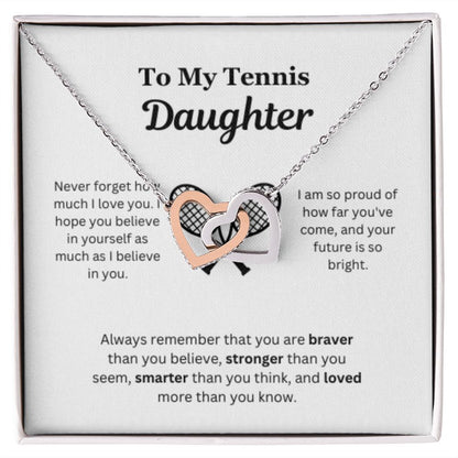 EllePendants To My Tennis Daughter Necklace, Father Daughter Necklace, Mother Daughter Necklace, Daughter Birthday, Heart Jewelry, Gold Jewelry, Interlocking Hearts, Message Card Necklace