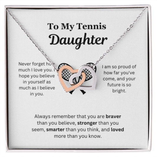EllePendants To My Tennis Daughter Necklace, Father Daughter Necklace, Mother Daughter Necklace, Daughter Birthday, Heart Jewelry, Gold Jewelry, Interlocking Hearts, Message Card Necklace