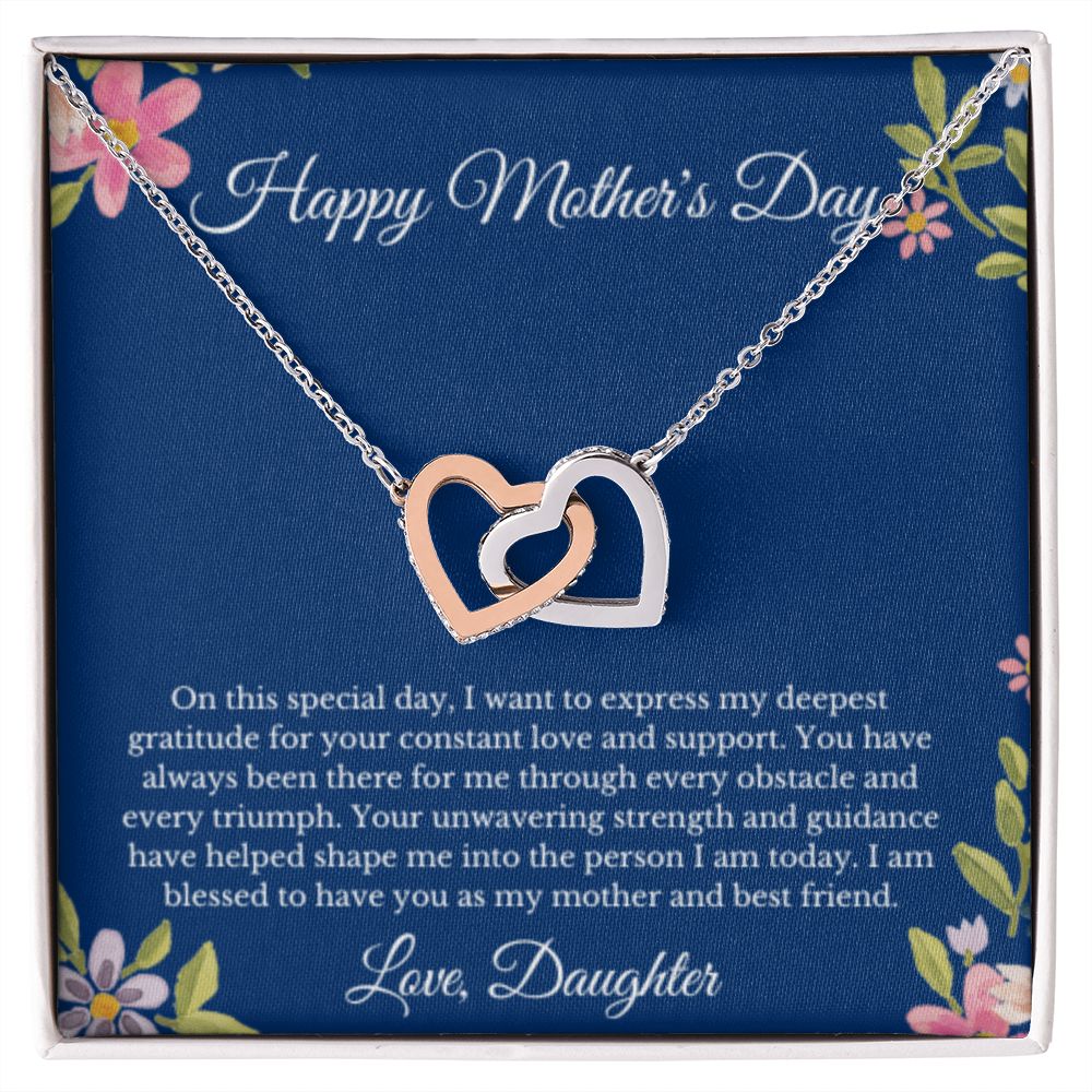Interlocking Hearts, To Mom From Daughter Message Card Necklace, Mom Birthday Jewelry To Mom From Daughter Gifts, Mom Mother's Day Gifts From Daughter