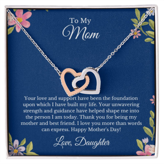 Interlocking Hearts, To Mom From Daughter Message Card Necklace, Mom Birthday Jewelry To Mom From Daughter Gifts, Mom Mother's Day Gifts From Daughter