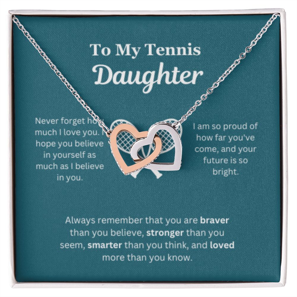 EllePendants To My Tennis Daughter Necklace, Father Daughter Necklace, Mother Daughter Necklace, Daughter Birthday, Heart Jewelry, Gold Jewelry, Interlocking Hearts, Message Card Necklace
