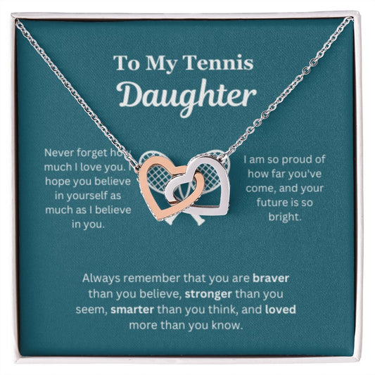 EllePendants To My Tennis Daughter Necklace, Father Daughter Necklace, Mother Daughter Necklace, Daughter Birthday, Heart Jewelry, Gold Jewelry, Interlocking Hearts, Message Card Necklace
