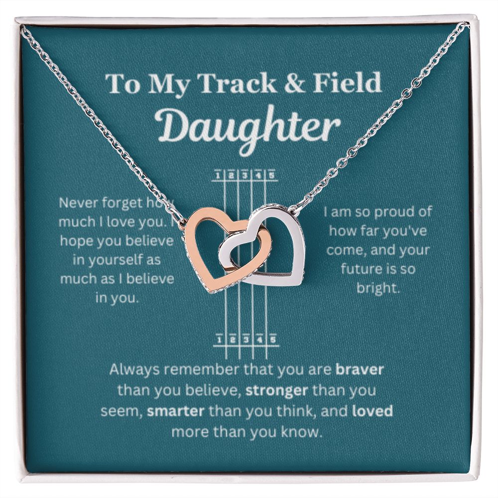 EllePendants To My Track and Field Daughter Necklace, Father Daughter Necklace, Mother Daughter Necklace, Daughter Birthday, Heart Jewelry, Gold Jewelry, Interlocking Hearts, Message Card Necklace