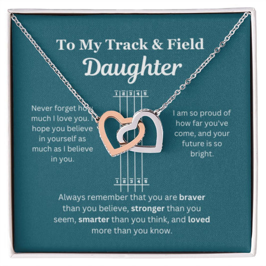 EllePendants To My Track and Field Daughter Necklace, Father Daughter Necklace, Mother Daughter Necklace, Daughter Birthday, Heart Jewelry, Gold Jewelry, Interlocking Hearts, Message Card Necklace