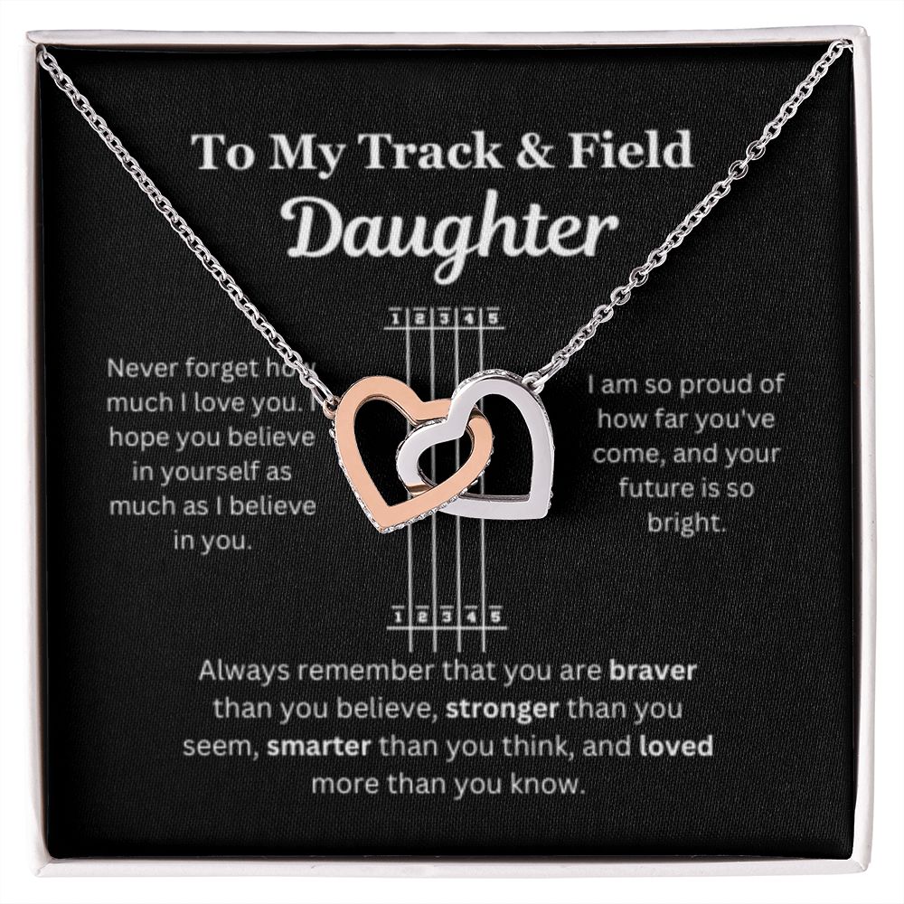 EllePendants To My Track and Field Daughter Necklace, Father Daughter Necklace, Mother Daughter Necklace, Daughter Birthday, Heart Jewelry, Gold Jewelry, Interlocking Hearts, Message Card Necklace
