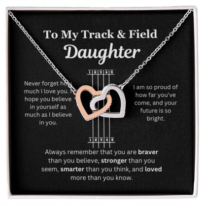 EllePendants To My Track and Field Daughter Necklace, Father Daughter Necklace, Mother Daughter Necklace, Daughter Birthday, Heart Jewelry, Gold Jewelry, Interlocking Hearts, Message Card Necklace