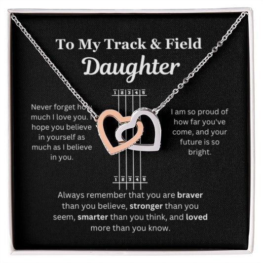 EllePendants To My Track and Field Daughter Necklace, Father Daughter Necklace, Mother Daughter Necklace, Daughter Birthday, Heart Jewelry, Gold Jewelry, Interlocking Hearts, Message Card Necklace