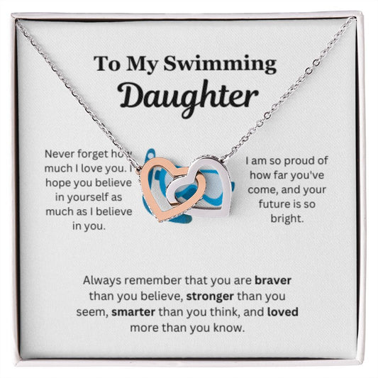 EllePendants To My Swimming Daughter Necklace, Father Daughter Necklace, Mother Daughter Necklace, Daughter Birthday, Heart Jewelry, Gold Jewelry, Interlocking Hearts, Message Card Necklace