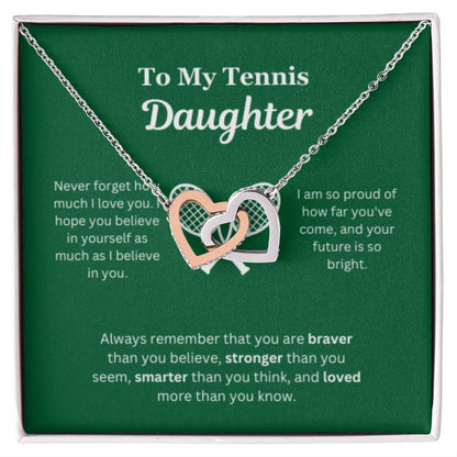 EllePendants To My Tennis Daughter Necklace, Father Daughter Necklace, Mother Daughter Necklace, Daughter Birthday, Heart Jewelry, Gold Jewelry, Interlocking Hearts, Message Card Necklace