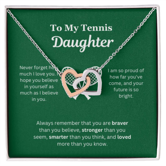 EllePendants To My Tennis Daughter Necklace, Father Daughter Necklace, Mother Daughter Necklace, Daughter Birthday, Heart Jewelry, Gold Jewelry, Interlocking Hearts, Message Card Necklace