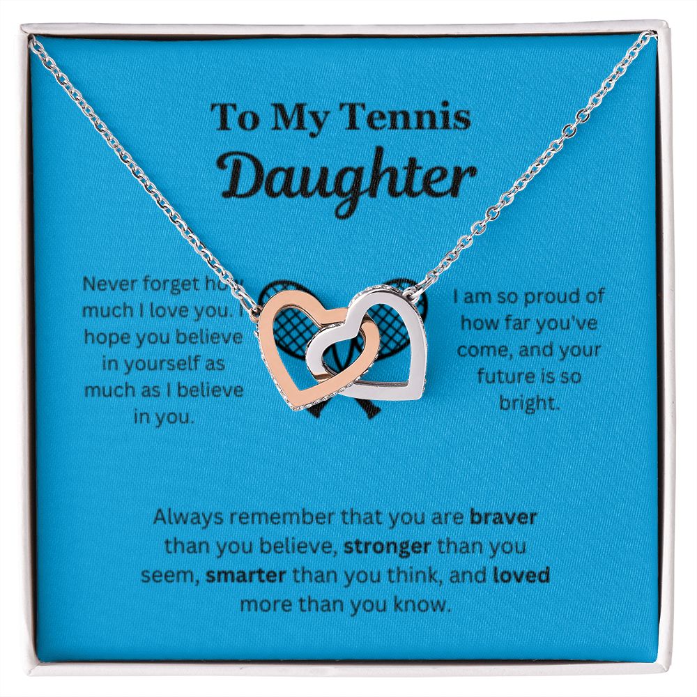 EllePendants To My Tennis Daughter Necklace, Father Daughter Necklace, Mother Daughter Necklace, Daughter Birthday, Heart Jewelry, Gold Jewelry, Interlocking Hearts, Message Card Necklace