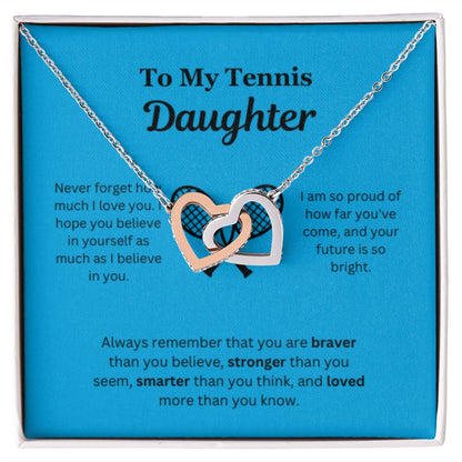 EllePendants To My Tennis Daughter Necklace, Father Daughter Necklace, Mother Daughter Necklace, Daughter Birthday, Heart Jewelry, Gold Jewelry, Interlocking Hearts, Message Card Necklace
