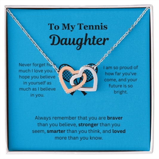 EllePendants To My Tennis Daughter Necklace, Father Daughter Necklace, Mother Daughter Necklace, Daughter Birthday, Heart Jewelry, Gold Jewelry, Interlocking Hearts, Message Card Necklace