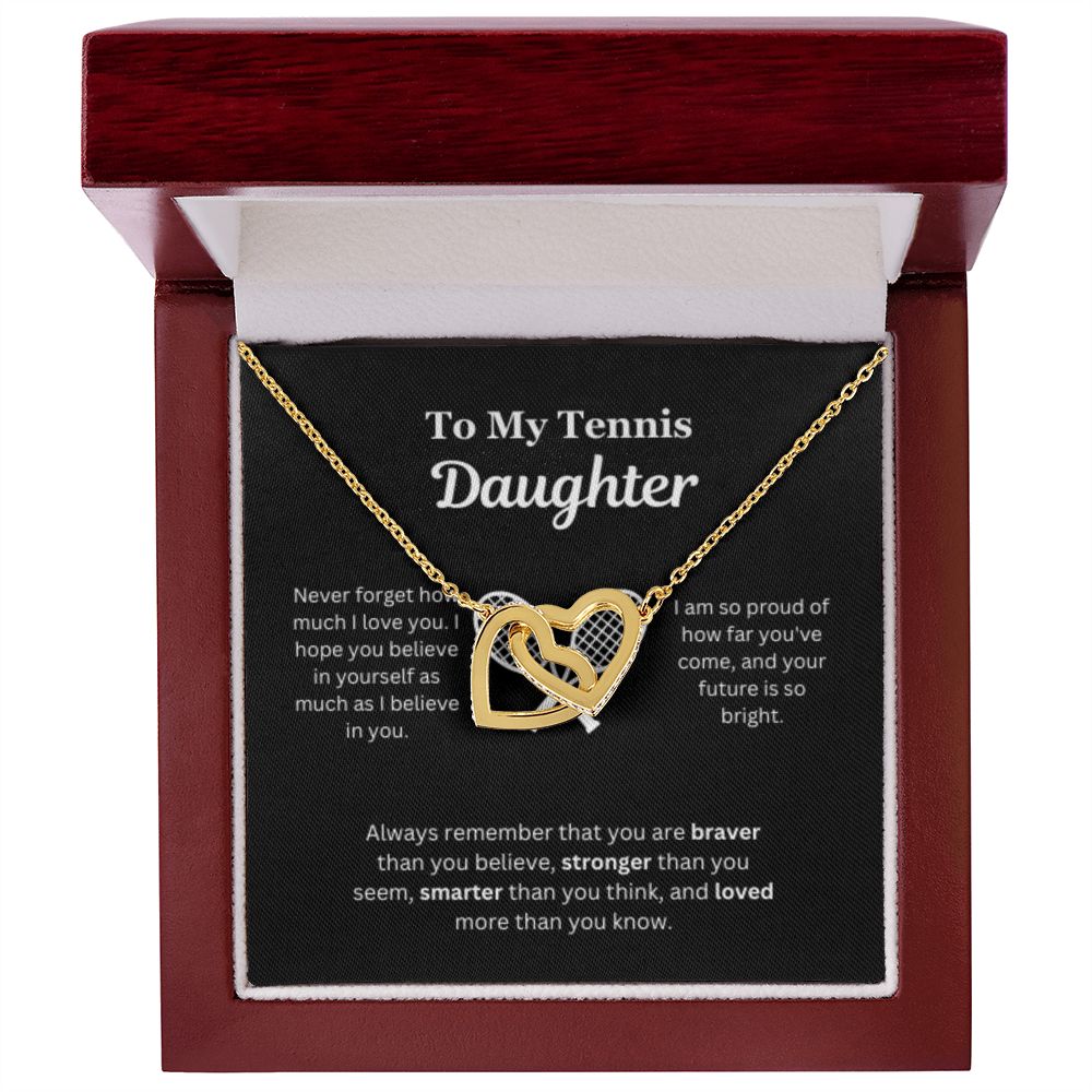EllePendants To My Tennis Daughter Necklace, Father Daughter Necklace, Mother Daughter Necklace, Daughter Birthday, Heart Jewelry, Gold Jewelry, Interlocking Hearts, Message Card Necklace
