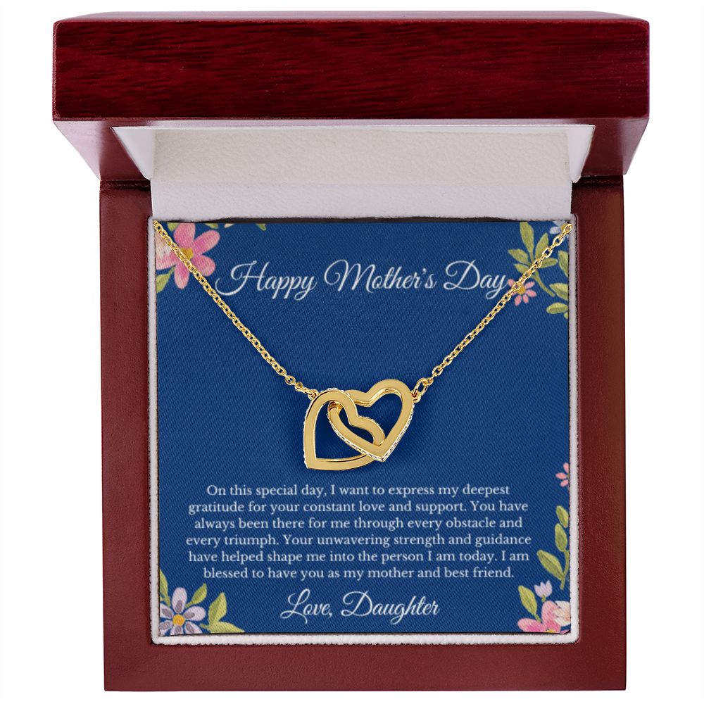 Interlocking Hearts, To Mom From Daughter Message Card Necklace, Mom Birthday Jewelry To Mom From Daughter Gifts, Mom Mother's Day Gifts From Daughter