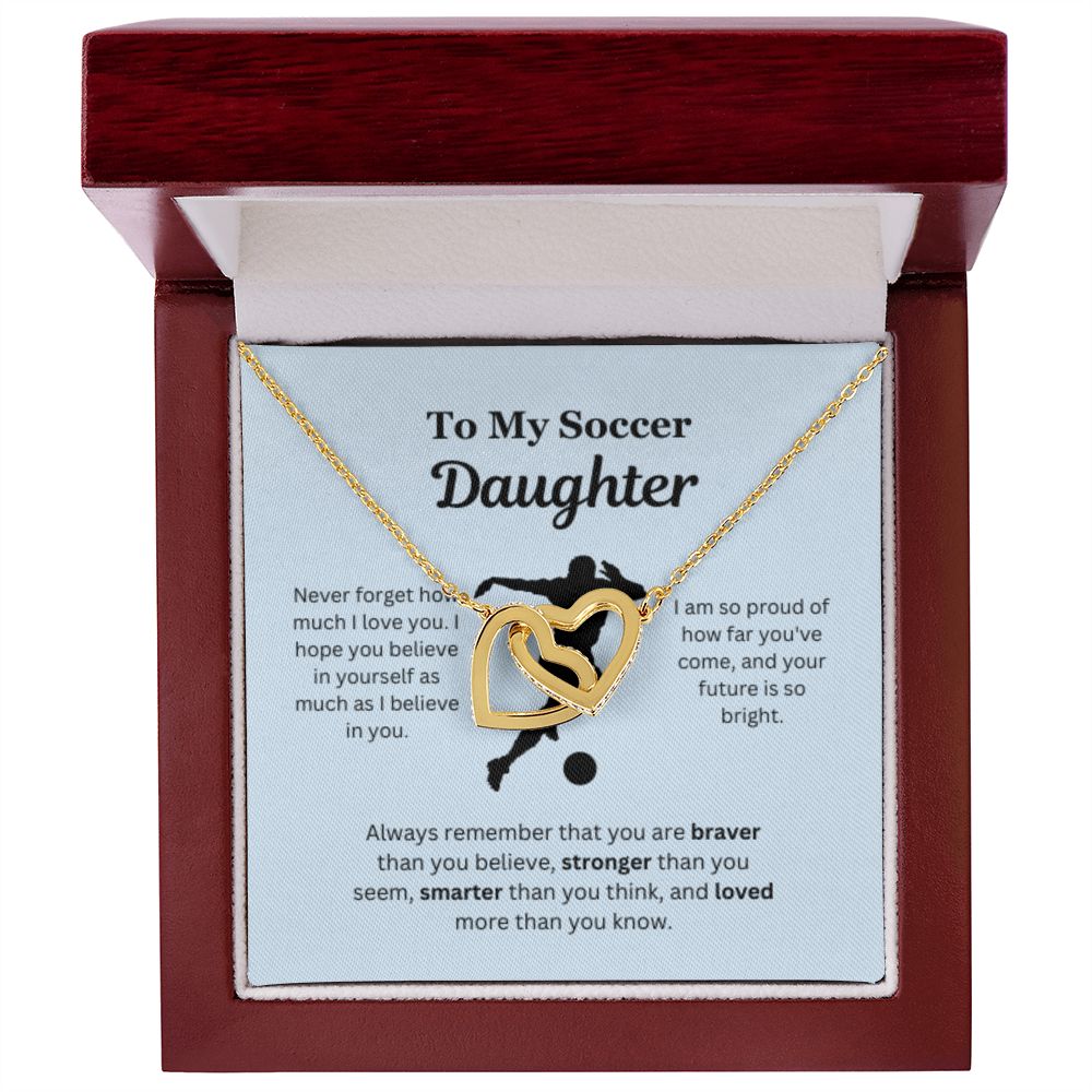 EllePendants To My Soccer Daughter Necklace, Father Daughter Necklace, Mother Daughter Necklace, Daughter Birthday, Heart Jewelry, Gold Jewelry, Interlocking Hearts, Message Card Necklace