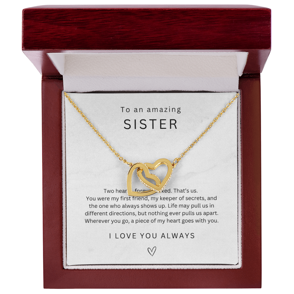 To My Sister Interlocking Hearts Necklace, Sister Gift from Sister, Big Little Sister Birthday Christmas Gift, Gift for Sister