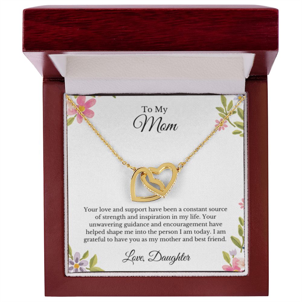 Interlocking Hearts, To Mom From Daughter Message Card Necklace, Mom Birthday Jewelry To Mom From Daughter Gifts, Mom Mother's Day Gifts From Daughter