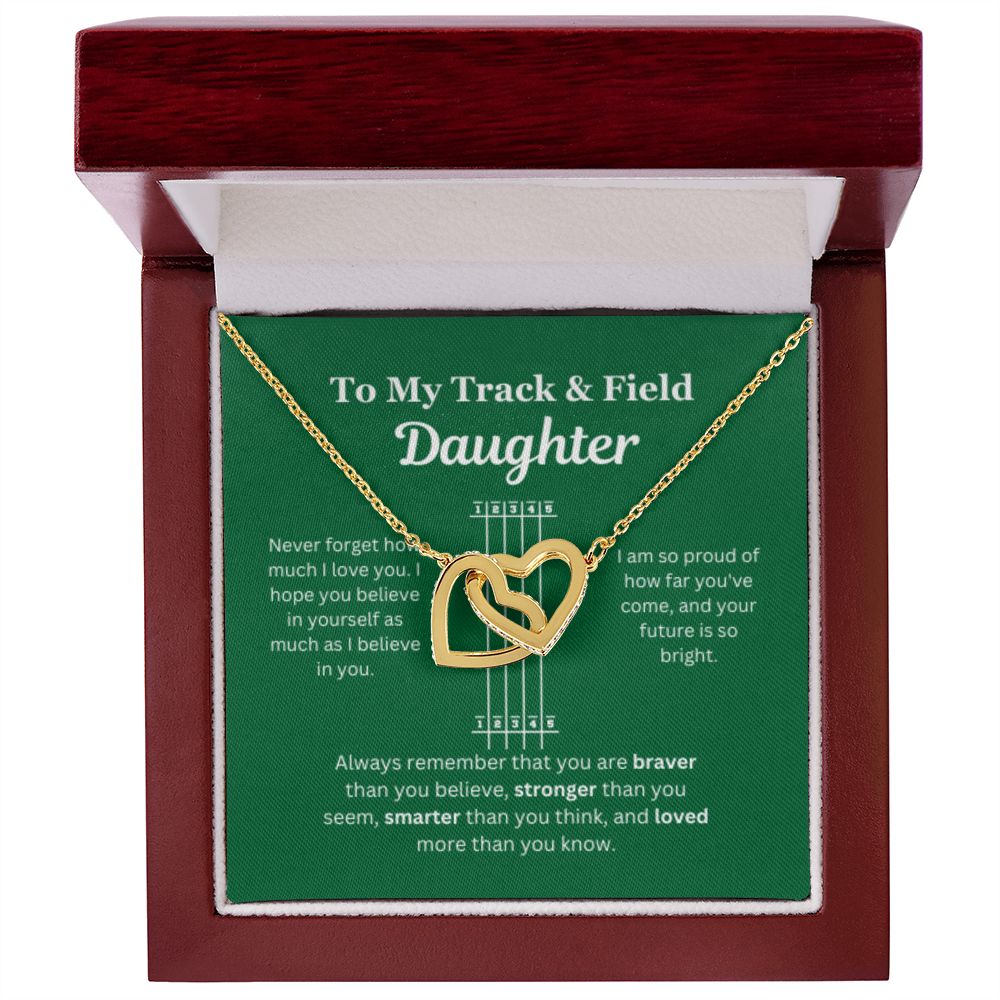 EllePendants To My Track and Field Daughter Necklace, Father Daughter Necklace, Mother Daughter Necklace, Daughter Birthday, Heart Jewelry, Gold Jewelry, Interlocking Hearts, Message Card Necklace