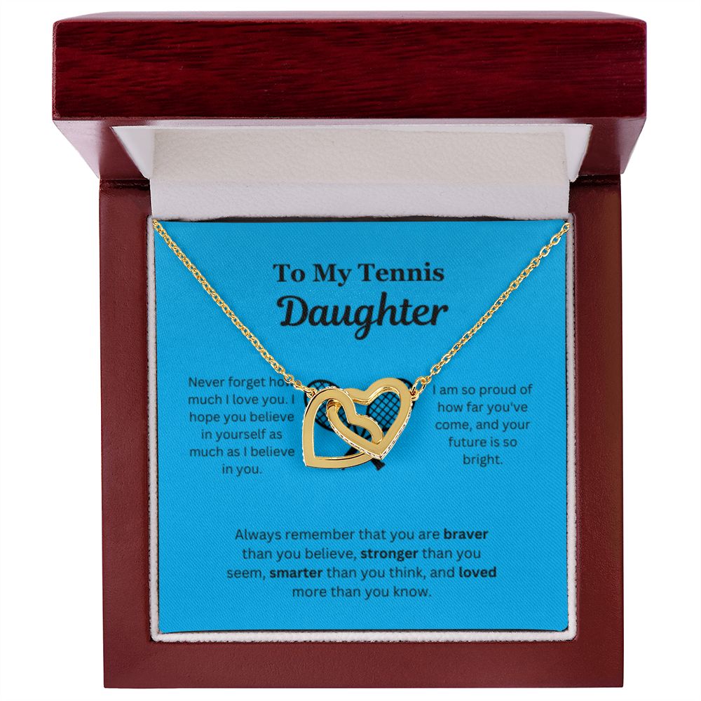 EllePendants To My Tennis Daughter Necklace, Father Daughter Necklace, Mother Daughter Necklace, Daughter Birthday, Heart Jewelry, Gold Jewelry, Interlocking Hearts, Message Card Necklace