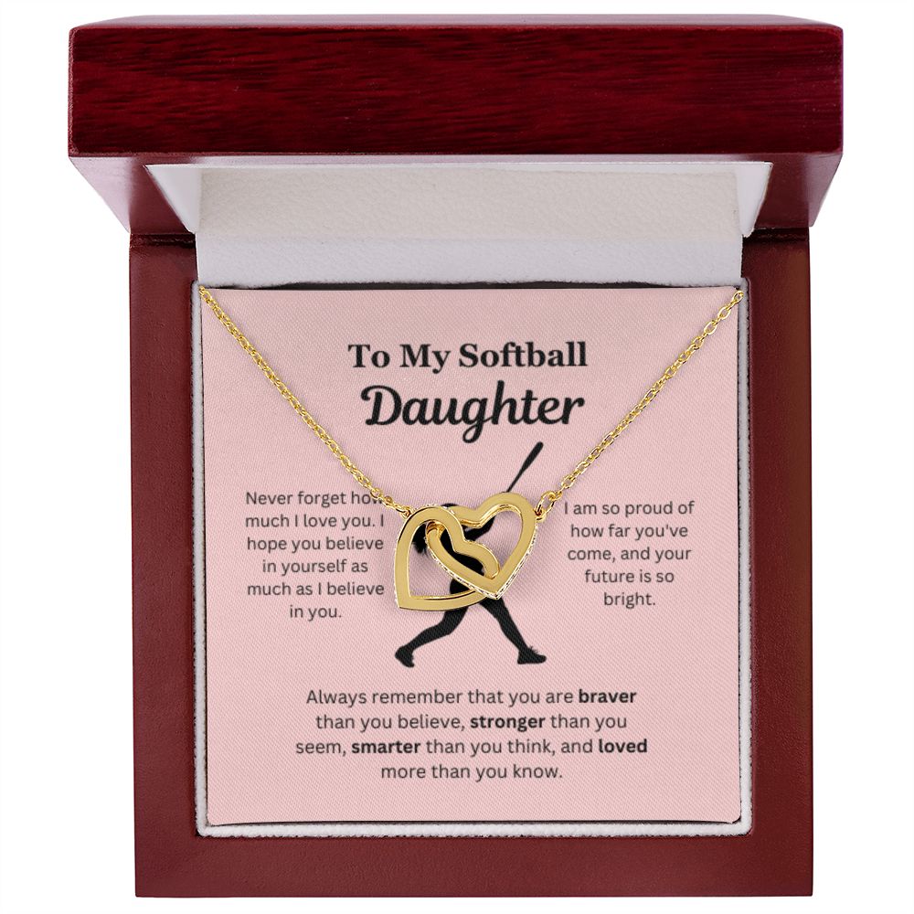 EllePendants To My Softball Daughter Necklace, Father Daughter Necklace, Mother Daughter Necklace, Daughter Birthday, Heart Jewelry, Gold Jewelry, Interlocking Hearts, Message Card Necklace