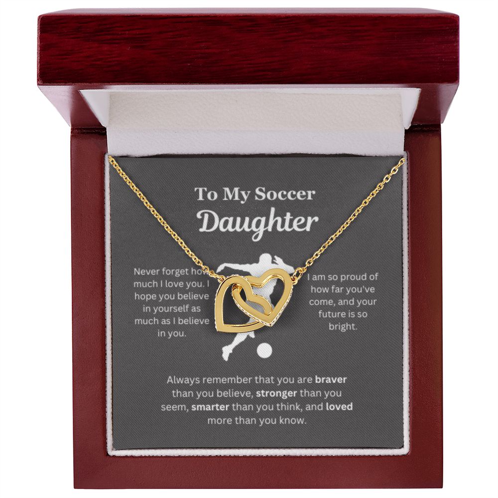EllePendants To My Soccer Daughter Necklace, Father Daughter Necklace, Mother Daughter Necklace, Daughter Birthday, Heart Jewelry, Gold Jewelry, Interlocking Hearts, Message Card Necklace