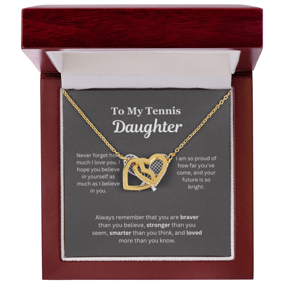 EllePendants To My Tennis Daughter Necklace, Father Daughter Necklace, Mother Daughter Necklace, Daughter Birthday, Heart Jewelry, Gold Jewelry, Interlocking Hearts, Message Card Necklace