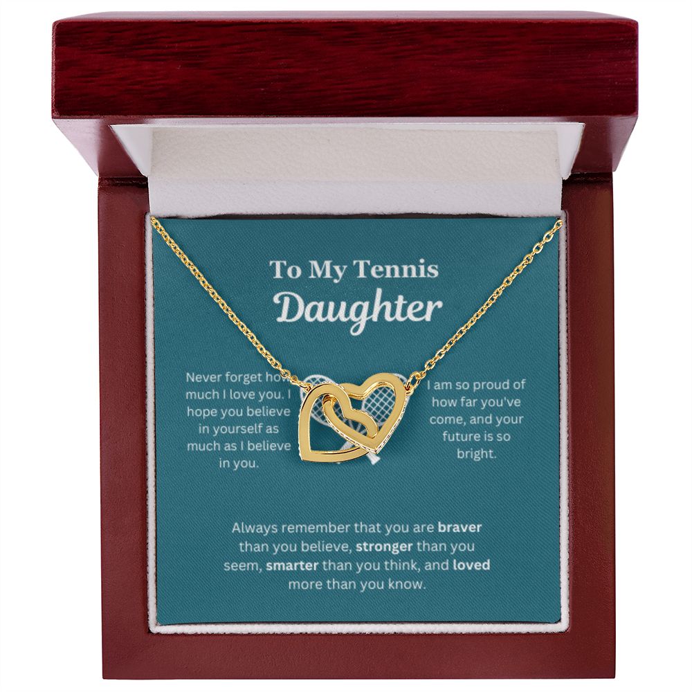 EllePendants To My Tennis Daughter Necklace, Father Daughter Necklace, Mother Daughter Necklace, Daughter Birthday, Heart Jewelry, Gold Jewelry, Interlocking Hearts, Message Card Necklace