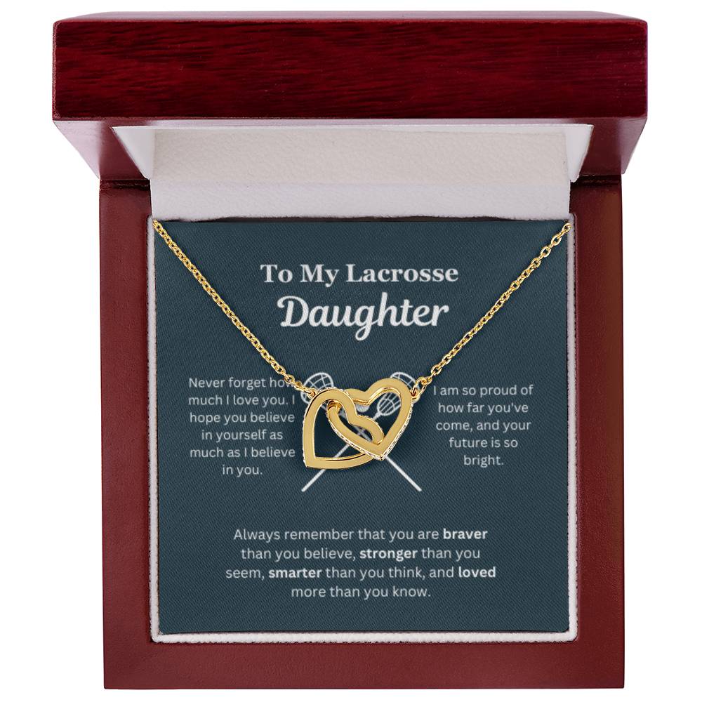 EllePendants To My Lacrosse Daughter Necklace, Father Daughter Necklace, Mother Daughter Necklace, Daughter Birthday, Heart Jewelry, Gold Jewelry, Interlocking Hearts, Message Card Necklace
