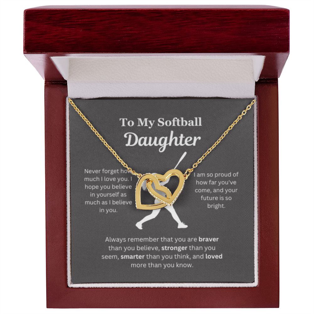 EllePendants To My Softball Daughter Necklace, Father Daughter Necklace, Mother Daughter Necklace, Daughter Birthday, Heart Jewelry, Gold Jewelry, Interlocking Hearts, Message Card Necklace